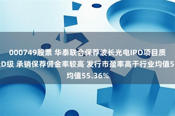 000749股票 华泰联合保荐波长光电IPO项目质量评级D级 承销保荐佣金率较高 发行市盈率高于行业均值55.36%
